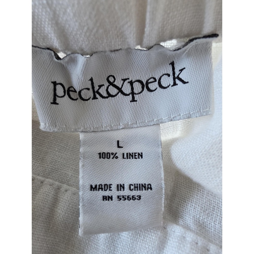 Peck & Linen Pants Size L White Solid Casual Trousers Slacks Minimalist - Picture 3 of 4